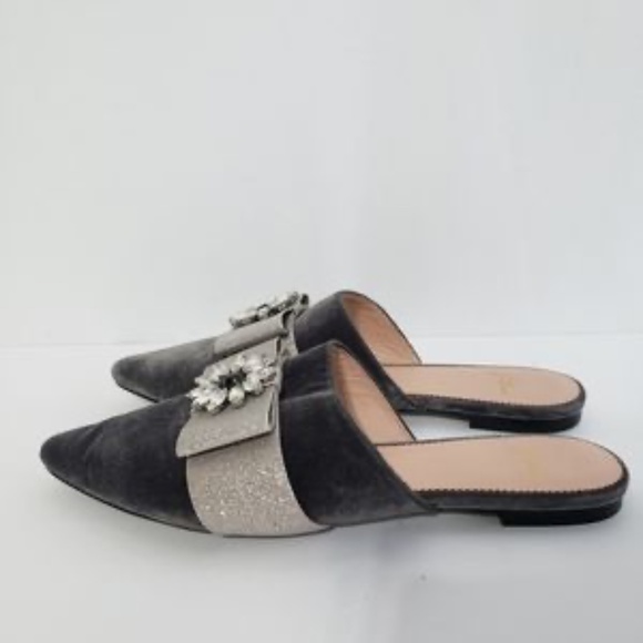 J Crew Grey Silver Jeweled Velvet Flats - Picture 5 of 7